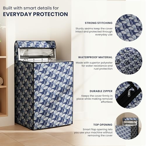 Image of Robustt Top Load Fully Automatic Washing Machine Cover for 6 kg, 6.5 kg, 7kg & 7.5 kg (Printed) | Waterproof & Dustproof Polyester Fabric with Zipper | Protection Cover | 59 x 59 x 86 cm