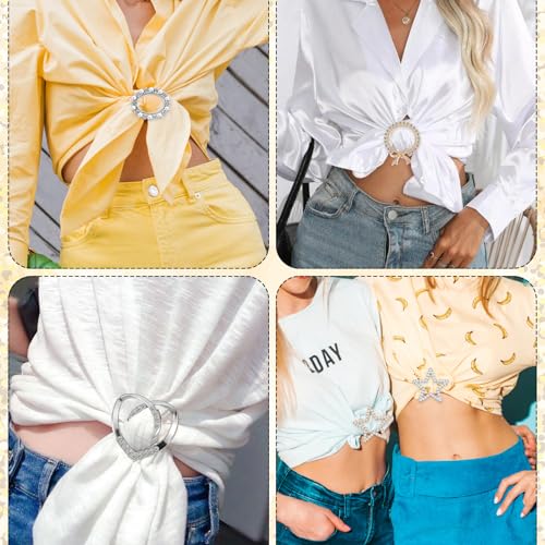 Image of 6 PCS Scarf Ring Clip Shirt Clips Tshirt Clip Shirt Ties Clips for Women Clothing, Fashion Metal Scarf Rings Slides for Scarves, Luxury Rhinestone T-shirt Ties