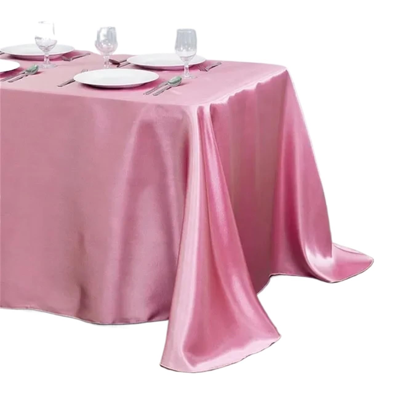 Nappe rectangulaire en satin rose au lustre prestigieux pour banquets et grands evenements