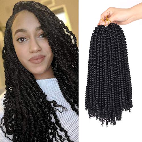 6 Packs Short Spring Twist Crochet Hair Ombre Bomb Bob Curly Spring Pre-twisted Braids Synthetic Fluffy Hair Extensions (12, 1B)