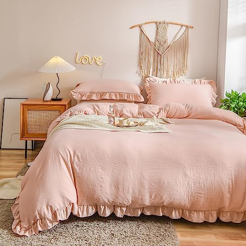 Herside Pink Duvet Cover Set, Double Light Pink Ruffle Bedding, Shabby Chic Ruffled Decor, Soft Girls Bedding Set - Image 2