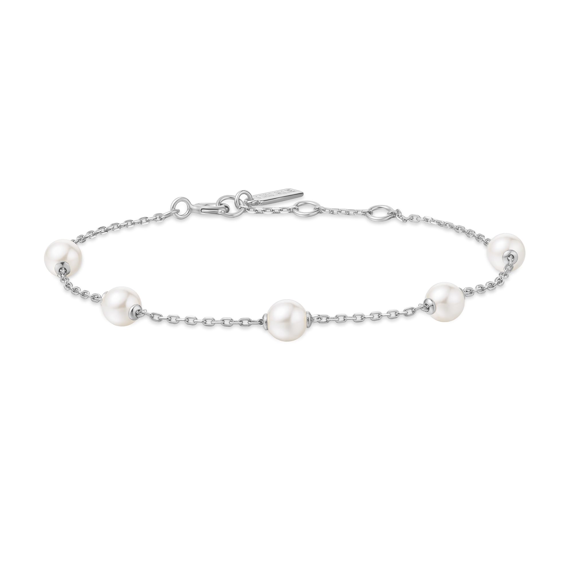 ANIA HAIE Damen Armband MISS DAINTY Gold Shell Pearl Station aus 925 Sterling Silber, verziert mit 5 Muschelperlen, Länge: 16,5 + 2 cm Verlängerung, inkl. Geschenkverpackung