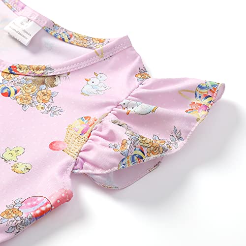 Toddler Girl Bunny Egg Dress Chicks Pattern Flutter Sleeve Princess Party Summer Clothes 5-6Y3