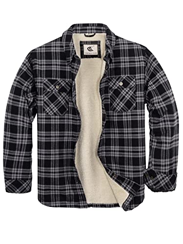 Image of COEVALS CLUB Men's Flannel Fleece Sherpa Quilted Lined Plaid Snap Work Shirt Jacket /Hooded