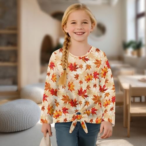 WELLFLYHOM Thanksgiving Tee Tops for 5-12T Girls Turkey Long Sleeve Shirt Fall Outfits Tie Knot Graphic Pullover T-shirt4