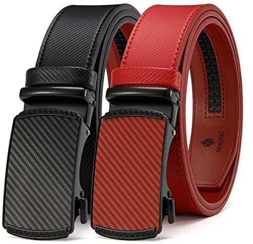 Image of DOOPAI Men's 2 Pack Ratchet Dress Belt - Adjustable 1 3 /8 inch Genuine Leather, Size Length Can Be Cut, With Gift Box