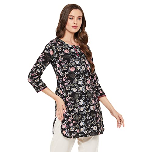 Image of Tissu Women's Green & Pink Floral Printed Kurti