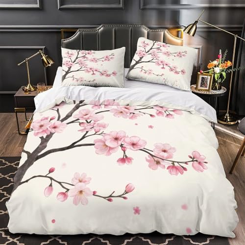 Housse de couette fleur de cerisier 3D effet ultra douce avec fermeture éclair résistante