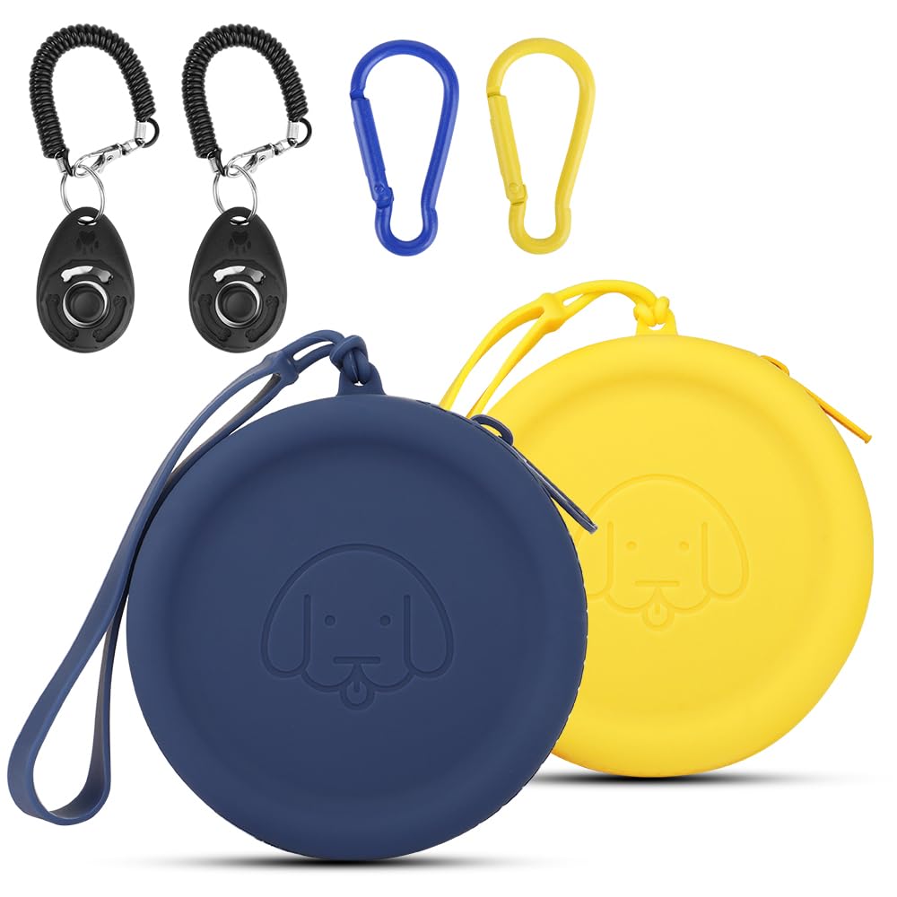 FIDWALL Bolsa de Silicona para golosinas para Perros,2 Bolsas para Caminar para Mascotas para Perros y Gatos,tamaño de Bolsillo,fácil de Limpiar,diseño de Cremallera(Amarillo Azul Oscuro)