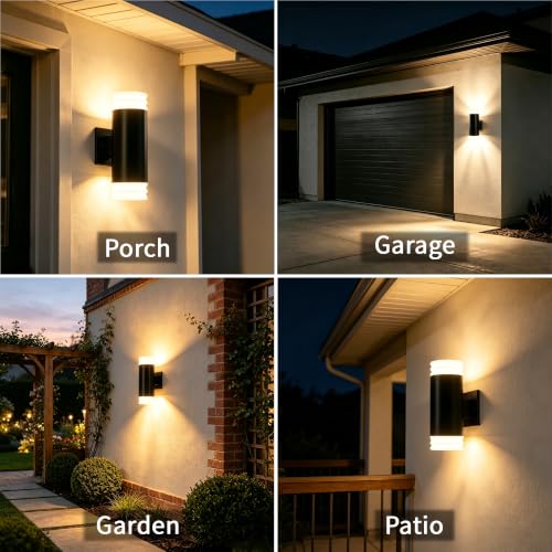 Image of JYV Outdoor Wall Lights 2Pack, Up and Down Cylinder Porch Lights, Black