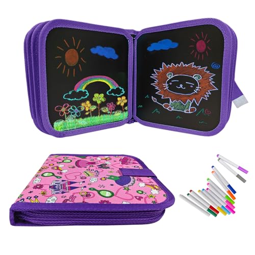 Funkprofi Libro para colorear para niños con 12 bolígrafos, tablero de dibujo de graffiti, reutilizable, portátil, lavable, 14 páginas (Castillo de la Princesa)