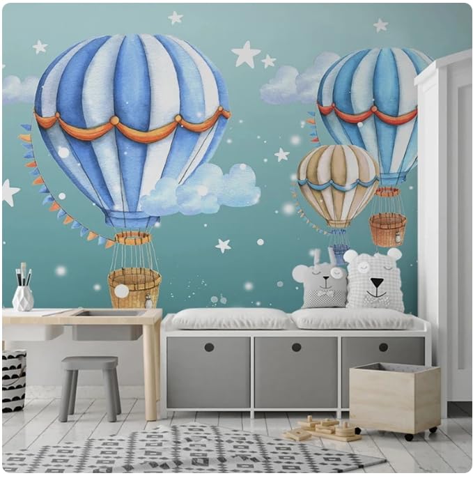 Foto Moderna Creativa Dipinta A Mano Camera Dei Bambini Mongolfiera Stelle Cartone Animato Murale Carta Da Parati Camera Da Letto Decorazioni Per La Casa 250Cm(W)*175Cm(H)