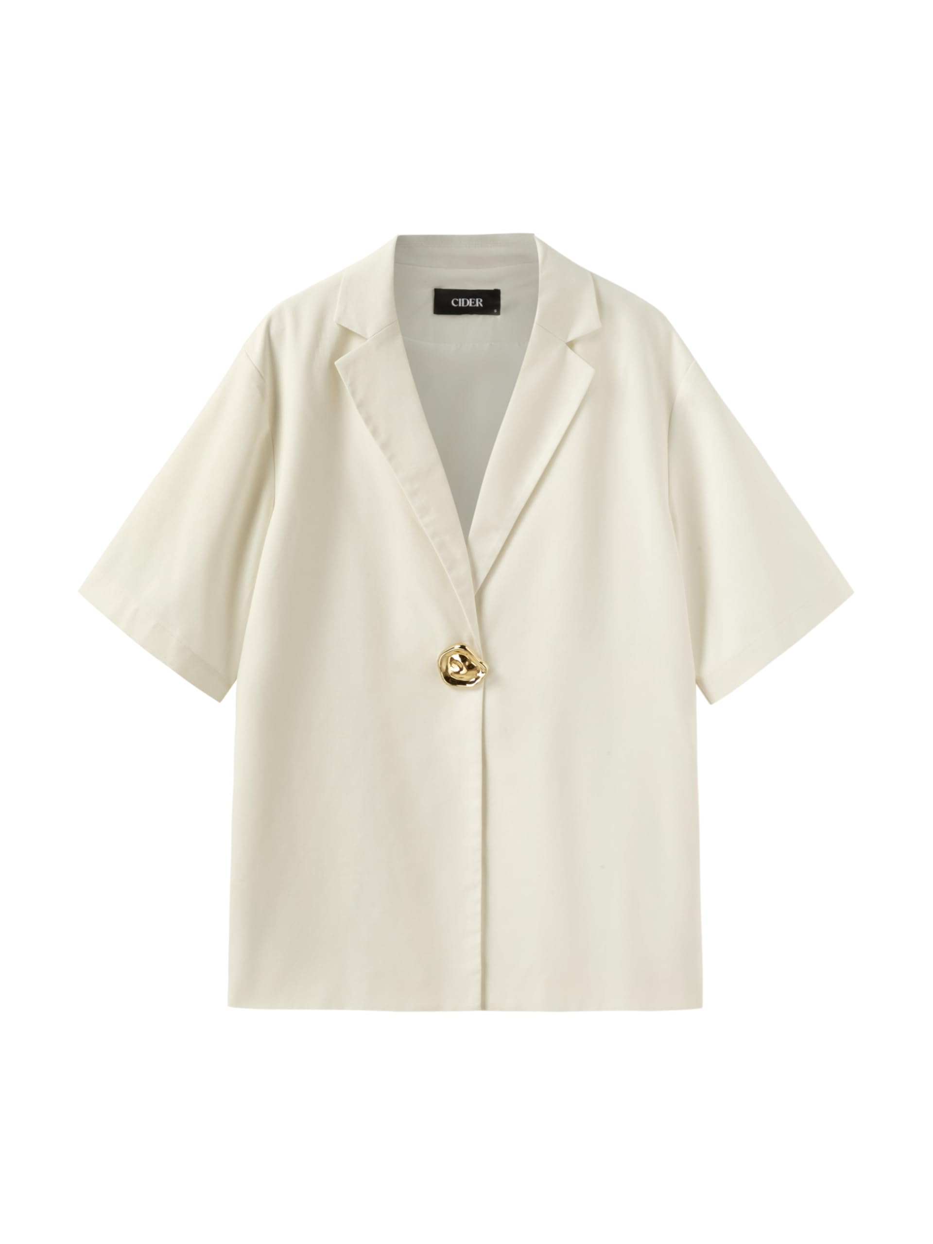 CIDER Blazers for Women Linen Blazer Collar Metal Button Oversized Short Sleeve Jacket Business Casual