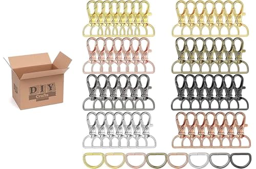Image of DIY Crafts 10 Sets, Silvery Bright, Swivel Clasps with D Rings Slide Buckles Set Lanyard Snap Hooks Keychain Clip Hooks D Keychain Rings Lobster Claw Cla (10 Sets, Silvery Bright)