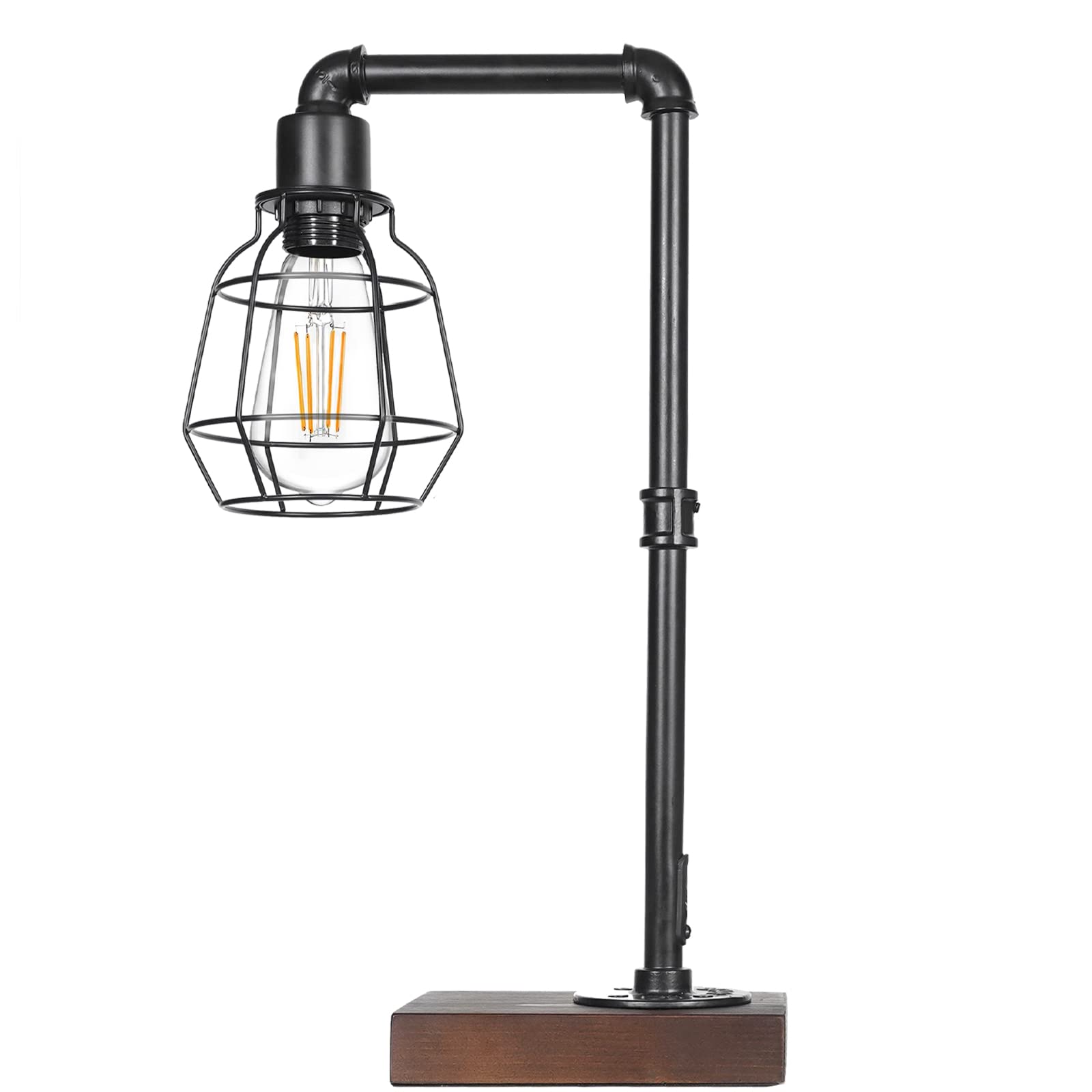 CONCA Steampunk Table lamp, Industrial Table lamp, E26 Base Rustic Edison Lighting, cage Shade Table lamp (A-Black)