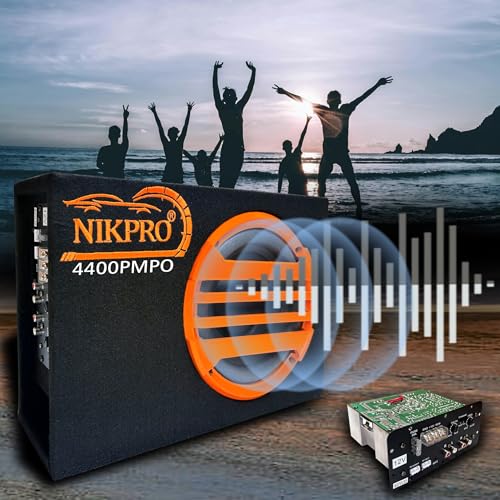 Image of NIKPRO Premium 8-Under Seat Subwoofer for Cars Active Bass Tube with 200 RMS Power and 4400 Watts Peak Built-in Amplifier for Deep Bass and Crystal Clear Audio in Sleek Black Design
