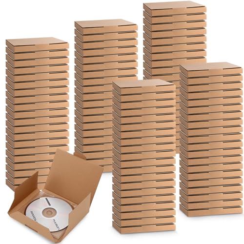 Image of Fuyoooo 100 Pcs 5 5 /8 inchl x 5 inchw x 7 /16 inchh Cd Mailer Box Cd Shipping Boxes Corrugated Mailing Bags for Moving, Shipping, Storage, or Small Business Packaging (Brown)
