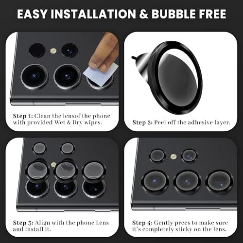 Image of FIRST MART Black Camera Ring Guard Protector for Samsung Galaxy S23 Ultra | Tempered Glass with Metal Alloy Rings, HD Clear, Scratch Resistant, Case-Friendly | Pack of 1