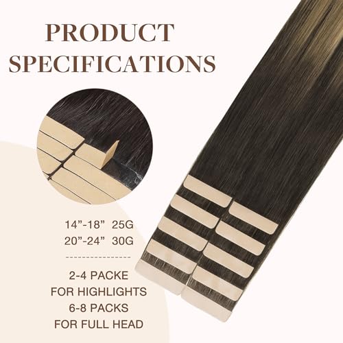 GOO GOO Tape in Hair Extensions human hair, tape Hair Extensions, 14inch 25g 10pcs, Human Hair Extensions, 2/6/18 Dark Brown Ombre - Image 3