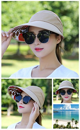 HINDAWI Sun Hats for Women Wide Brim UV Protection Summer Beach Visor Cap Khaki