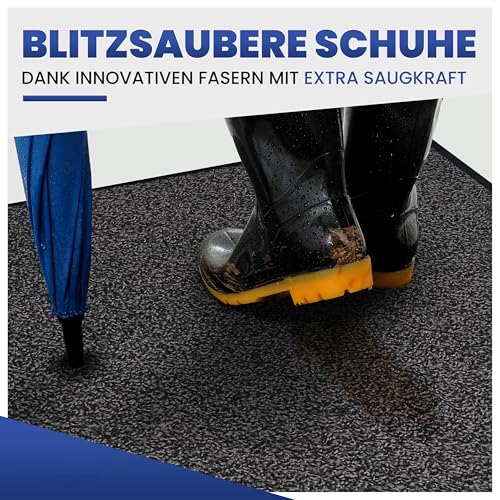 Mibao Door Mats Indoor, Doormat 40 x 60 Cm Black Grey, Washable Door Matts Indoor, Heavy Duty Non-slip Entrance Mat, Super Absorbent Front Door Mat