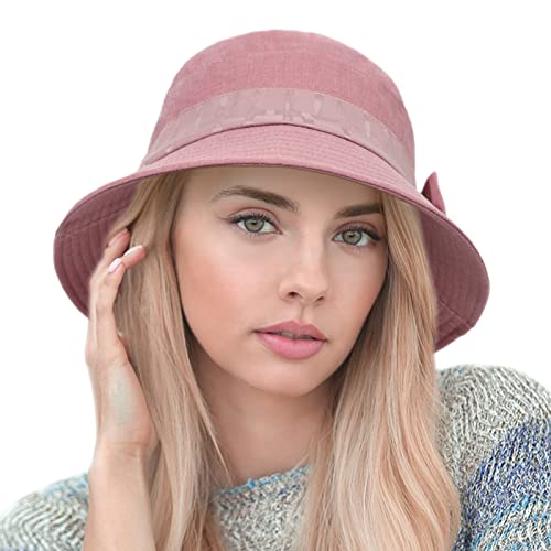 Womens Foldable Bucket Hat Cloche Bowler Sun Hats Ladies Kentucky Derby Church Wedding Dress Hat With Bowknot Fashion Summer Beach Hats Red #TOP2