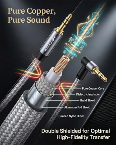 Cable auxiliar 3.5mm ángulo 90°, 6m trenzado nylon miniatura 3