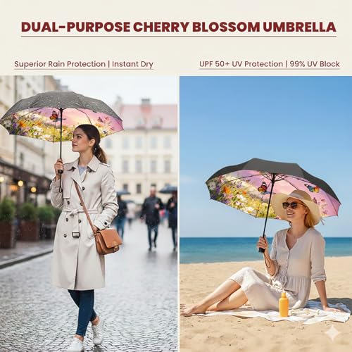 Image of SIEPASA Compact Travel Umbrella - Windproof Auto Open /Close, Small Folding Umbrella for Rain & Sun with UPF50+ - Lightweight Frame, Waterproof - Fits Backpack, Purse, Suitcase.(Garden Butterfly)