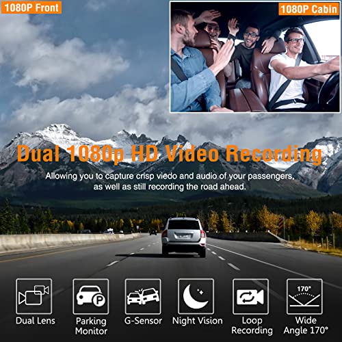 Dash Cam Front and Inside, FHD Dashcams for Cars with 64GB Card Dash Camera for Cars, 1080P Front Dash Cam+1080P Inside Dashcam for Car Dash Camera with IR Night Vision Loop Recording by Vlokda - Image 2