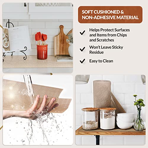 Mueller Ultra-Premium Drawer And Shelf Liner, 17.5 Inch X 20 Ft Heavy-Duty And Slip-Resistant Liner, Durable Non Adhesive Waterproof Roll, For Drawers, Kitchen, Cabinets, Shelves, Desks, Beige #TOP3