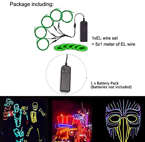 Image of MaxLax EL Wire Green, Neon Wire Light 5 in 1 Meter, Electroluminescent Wire for Halloween Decoration, Christmas Party, DIY Decoration
