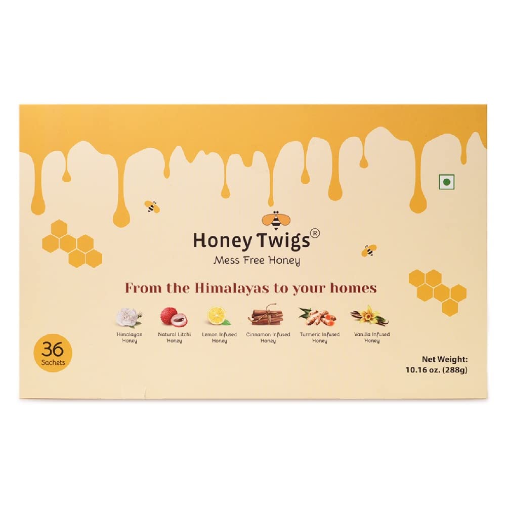 Honey Twigs Honey Sticks Gift Box - 36 Single Serve Natural Honey Straws - 8.47 oz per pack (8g per stick) | 100% Pure, Pocket-friendly Travel Pack