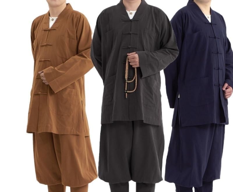 Suknia Sztuki walki Odzież Kung Fu， Tradycyjna chińska szata lniana mnicha długa suknia dla buddyzmu Haiqing dla dorosłych ubrania buddyjskie mnicha odzież