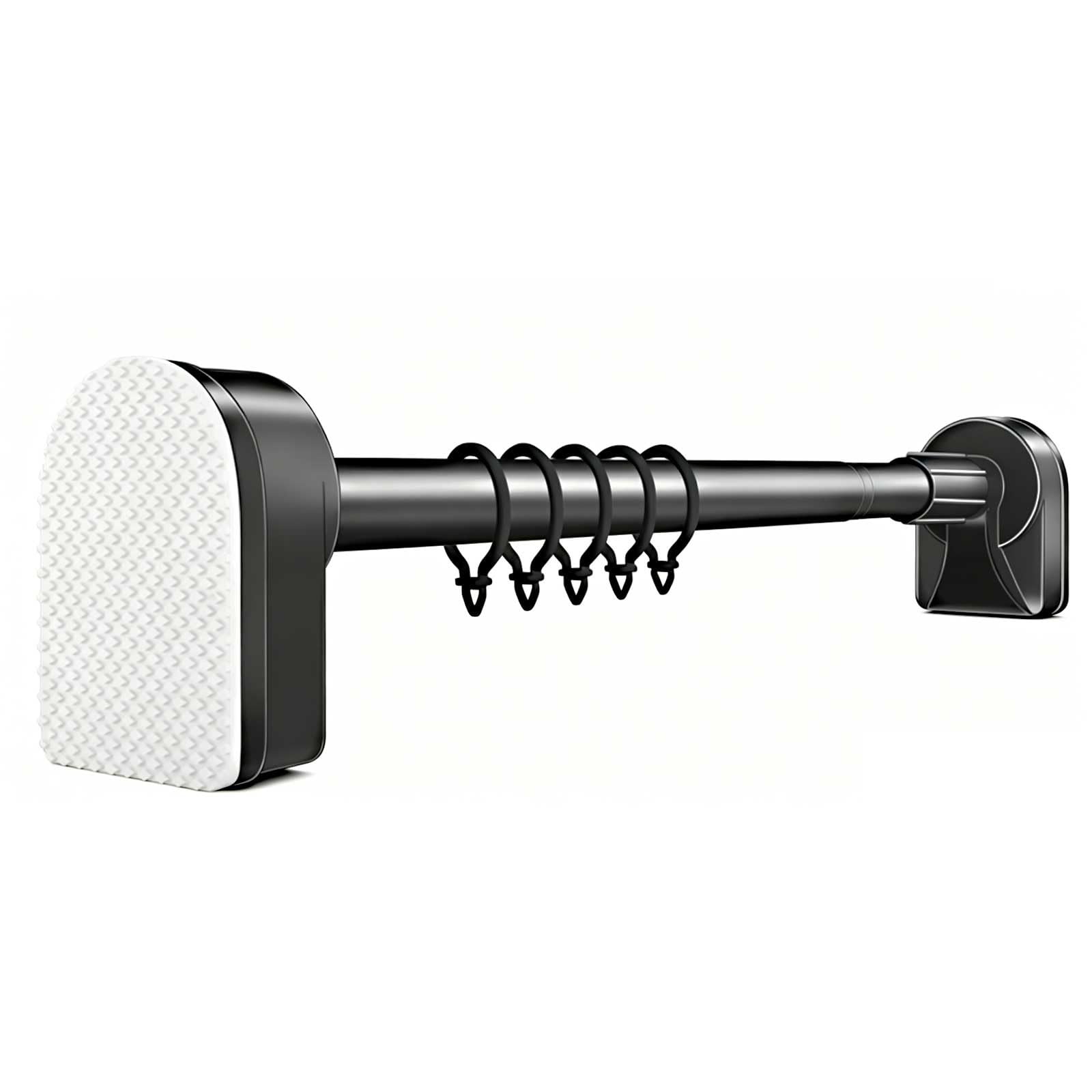 Shower Curtain Rod No Drilling, 20-205 in Stainless Steel Adjustable Tension Curtain Rod with Rings for Windows, Bathroom, Home(Black,130-250cm/51-98in)