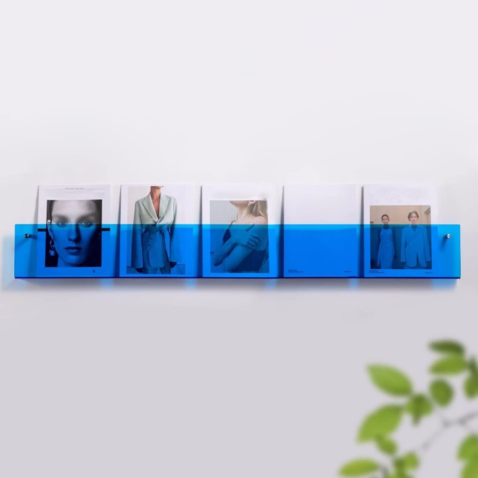 Espositore per brochure in acrilico, larghezza 120 cm, trasparente, per riviste, letteratura, giornali, blu e bianco, 120 cm
