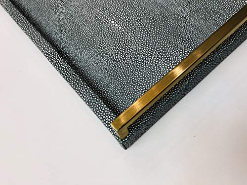 Decorative Tray Imitation Shagreen Leather with Brushed Gold Stainless Steel Handles (Gold and Dark Grey) - Thumbnail 3