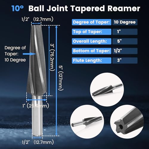 Image of Ball Joint Reamer, 10 Degree 6542 HSS Tapered Tie Rod Tool | 2 inch per foot tapered reamer for smooth and precise hole enlargement in automotive ball joints and tie rods