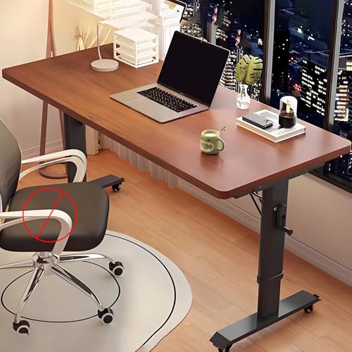 SDdPulse Scrivania mobile regolabile con ruote bloccabili, manovella compatta, altezza regolabile, postazione di lavoro per ufficio e gioco, robuste gambe in metallo per casa e ufficio, marrone, 100 x