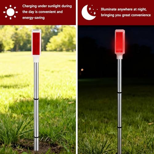 Image of DOITOOL 2 Pcs Driveway Markers Solar Powered, 30 Inch Reflective Red Driveway Reflectors on Poles for Snow Road Outdoor Yard Parking Lots Strobe Warning Landscape Lighting