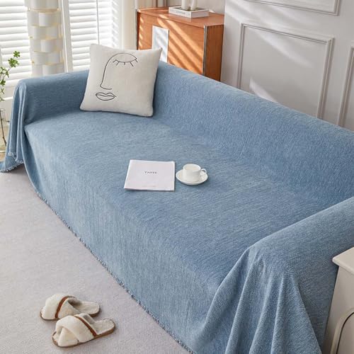 Sofa-Überwurf, 2-, 3-, 4-Sitzer-Couchdecke mit Quasten, weiche Möbelüberwürfe für Sessel, Bett, Sofas, schmutzabweisender Bezug, dekorative Überwurfdecke (Blau, 180 x 280 cm)