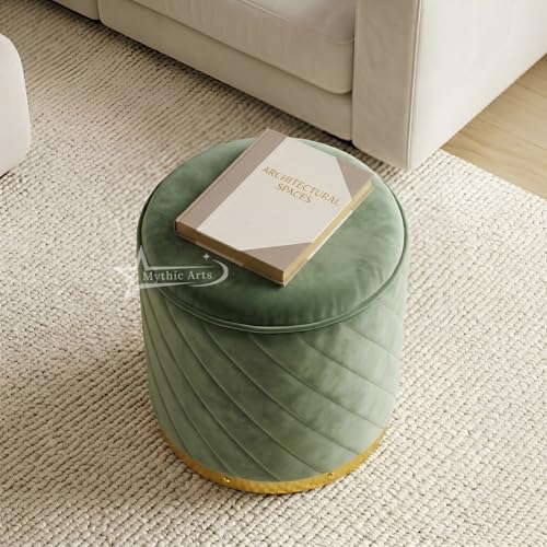 Image of Ottoman Stool, Puffy Stool, Sitting Stool, Modern Upholstered Round Ottoman, Dressing Table for Living Room (Green)