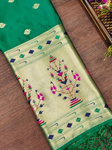 Image of DEVANGI Women's Woven Paithani Banarasi Silk Dupatta /Chunni For Women, Floral Print 1 Meter Wide and 2.3 Meter Length Printed Designer Dupatta /Chunni For Girls