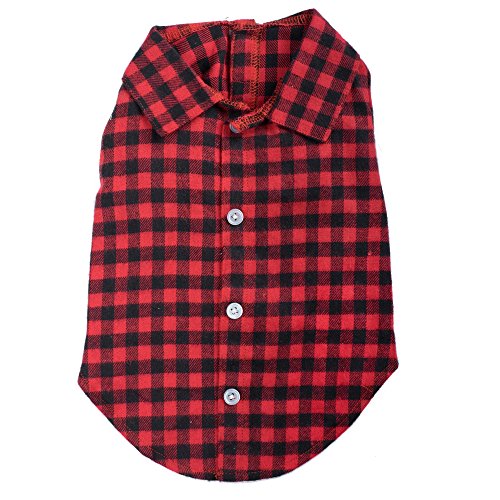 The Worthy Dog Buffalo Plaid Patterned Shirt, Cute Soft Stylish Cotton Puppy Doggy Outfit, Fits Medium Size Dogs, Red/Black
