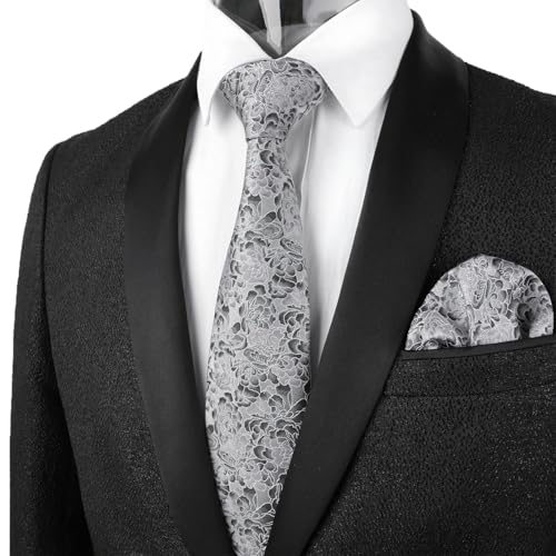 Image of Alizeal Mens 3.15'' Light Color Rustic Tie Handkerchief | with Flower Printed Handkerchief for Wedding Business Daily Wear