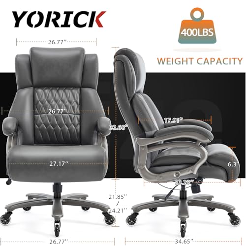 Big and Tall 400lbs Office Chair - Adjustable Lumbar Support Quiet Rubber Wheels Heavy Duty Metal Base, High Back Large Executive Computer Desk, Thick Padded Ergonomic Design for Back Pain - Image 2