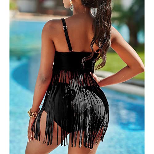 Tassels Swimsuit, EyeCatching Polyester Spaghetti Strap Fringe TwoPiece Swimsuit for Pool4
