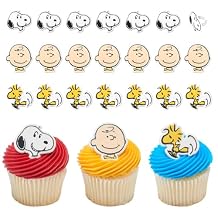 DecoPac Peanuts Cupcake Rings, 24 Peanuts Snoopy, Charlie Brown, Woodstock Cupcake Decorations, Food Safe Cake Toppers 24 Pack
