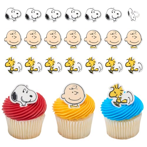 Anneaux Peanuts pour cupcakes DecoPac Lot de 24 décorations gâteaux Snoopy