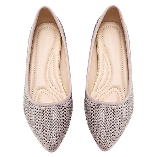 KUNWFNIX Women's Ballet Flats Crystal Wedding Ballerina Shoes Pointed Toe Pearl Diamond Low Heel Comfortable Dressy Work Business Dance Flats3