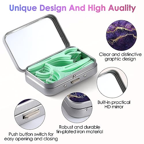 Image of Portable Dental Floss Case Easy to Store Various Size Picks Portable Dental Floss Dispenser Perfect for Travel, Hotel, Dinner, Dating, Purple Marble